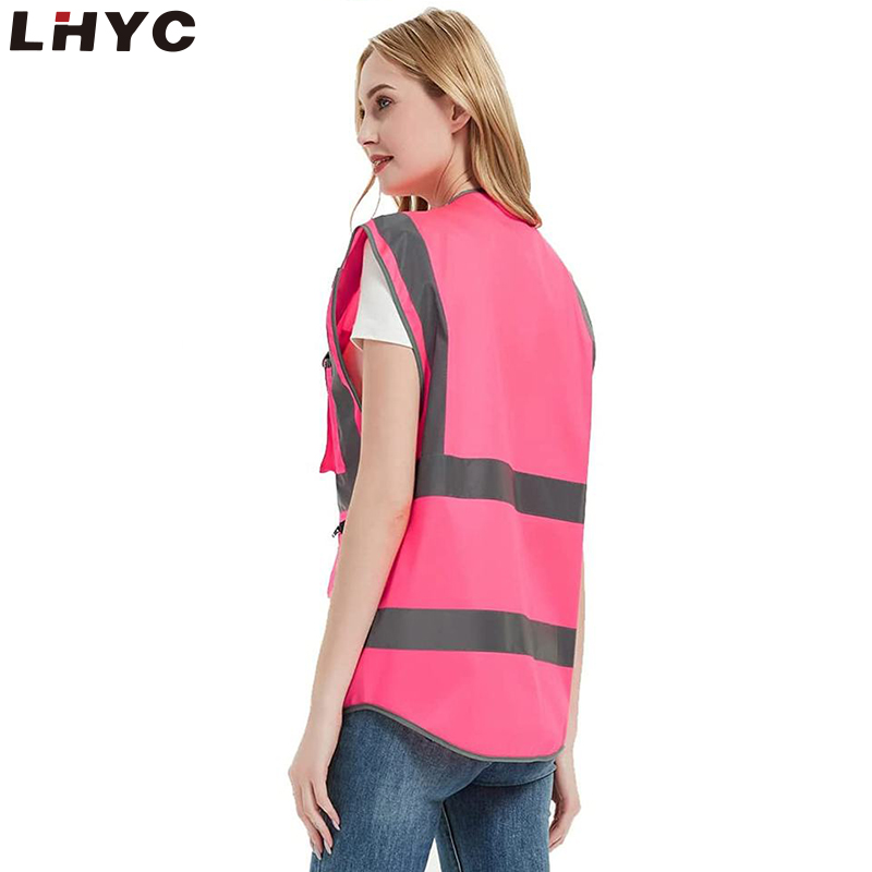 Women's Pink Safety Reflective Strips Vest High Visibility Pockets Safety Vest for Women Girls