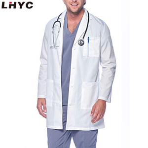 Cotton polyester hospital unisex white doctor nurse uniform dress smock medical surgical lab coat 