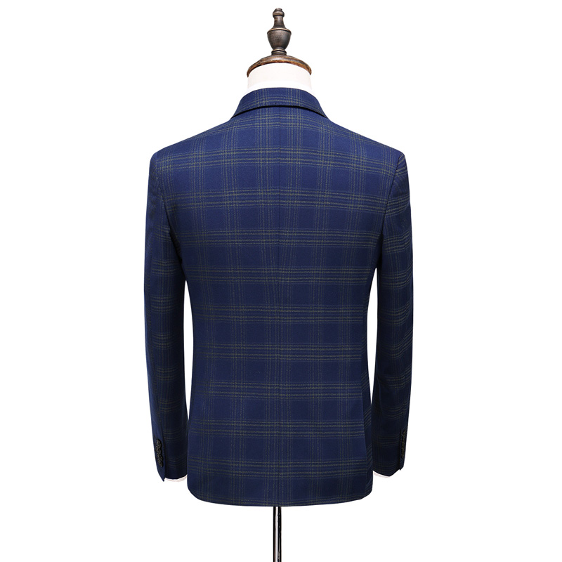 New arrival High quality blue checked suit solid wool pinstripe suit Office uniform Wedding