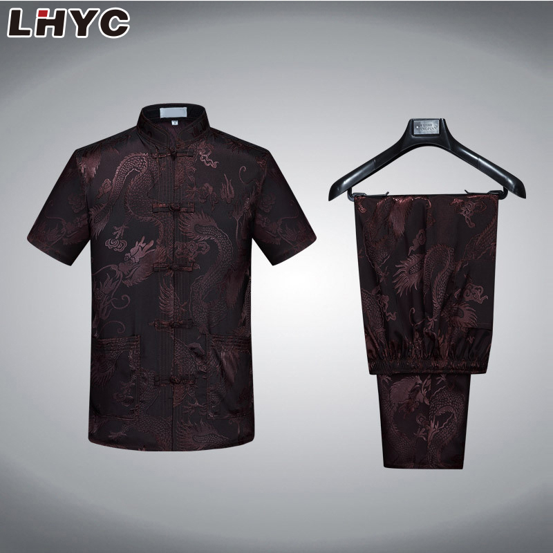 Short Sleeve Silk Fabric Tai Chi Clothing Dragon Embroidery Kung Fu Suit Martial Arts 