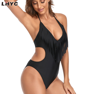 New style swimsuit Europe and America sexy tassel one-piece swimsuit plain color swimsuit