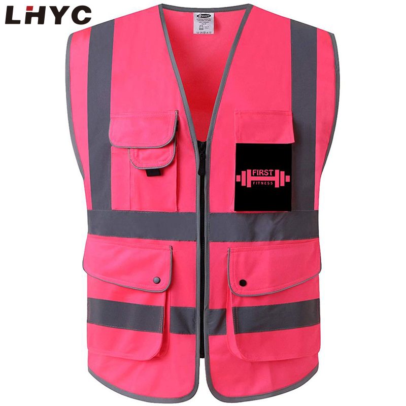 Safety High Visibility Zipper Front Safety Vest With Reflective Strips