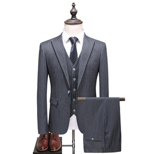 High quality hand made grey vertical stripe three piece suit Business suit
