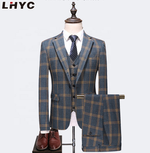 wholesale Business high quality 3 piece slim suits for men blazer plaid suit