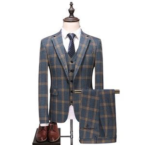 Factory manafacture yellow plaid suit with a gray background single button suit
