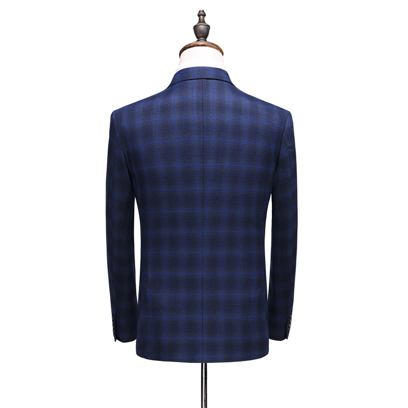 Hot selling China manufacture slim fit suits Navy blue suit with dark check