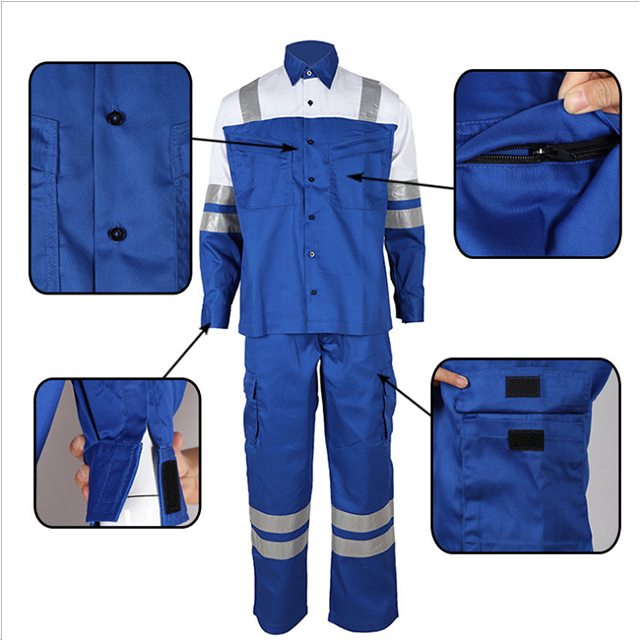 Factory supply wholesale split coverall 100% cotton anti static reflective tape for workers 