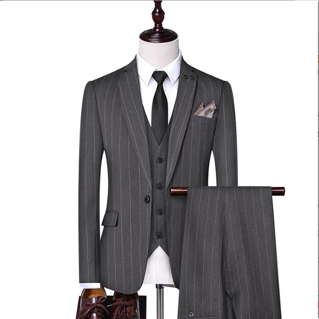 Unique design 2022 Spring style Striped men suit from China Slim fit 100% wool Wedding suits 