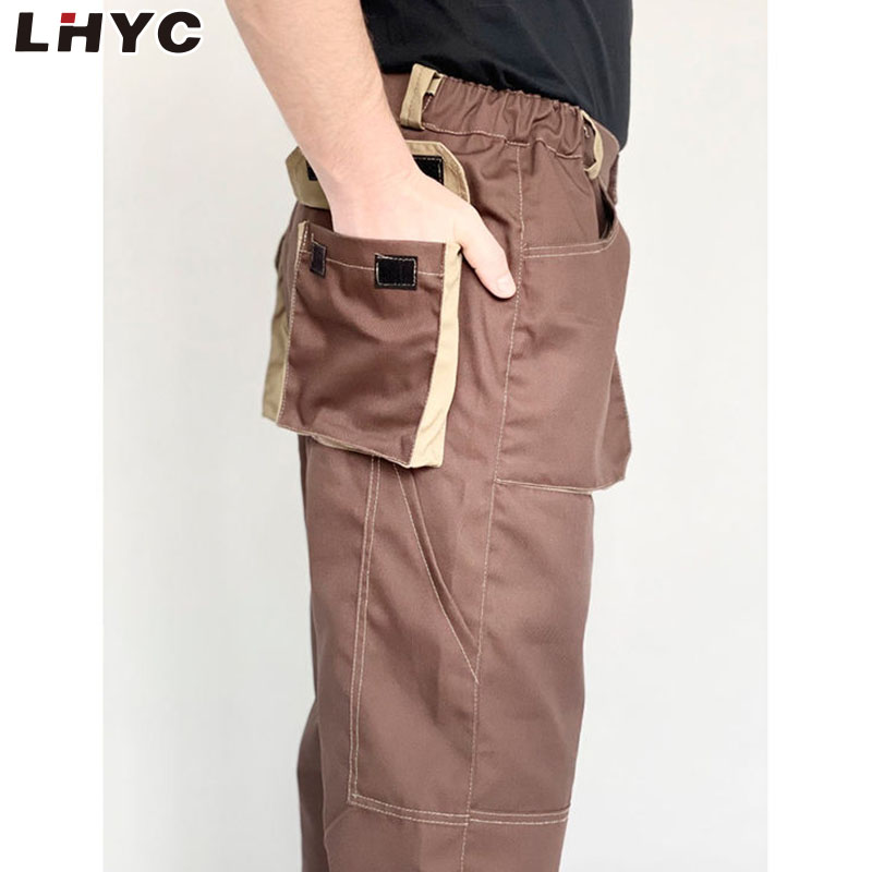 Working trousers with 2 main patch pockets, season-summer levers under belt men clothing