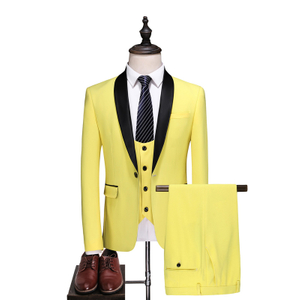 Spring and autumn bright yellow suit black lapel suit single breasted men's suit