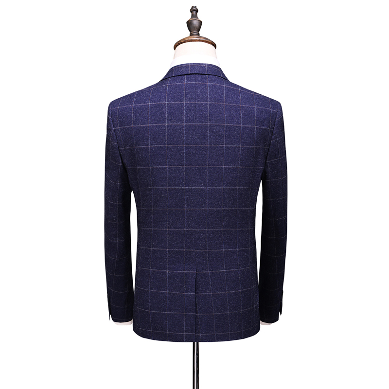 The latest fashion dark blue men's chequered suit Wool fabric