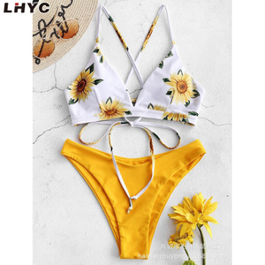 Sunflower printing new swimsuit sexy bikini Two piece set for women 