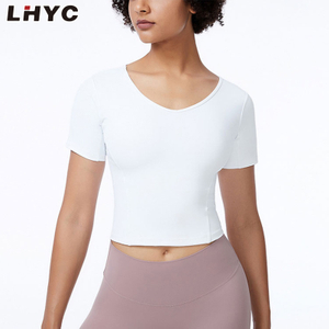 Custom Design WomenOem Plain Stretchy Deep V-neck Crop Top T-shirt for Woman