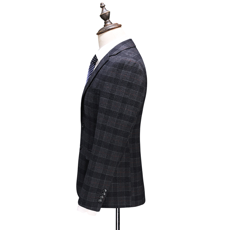 High-end customized checkered suit wool slim business suit for men