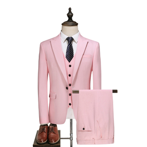 Spring and autumn style suit Pink slim three-piece suit for men