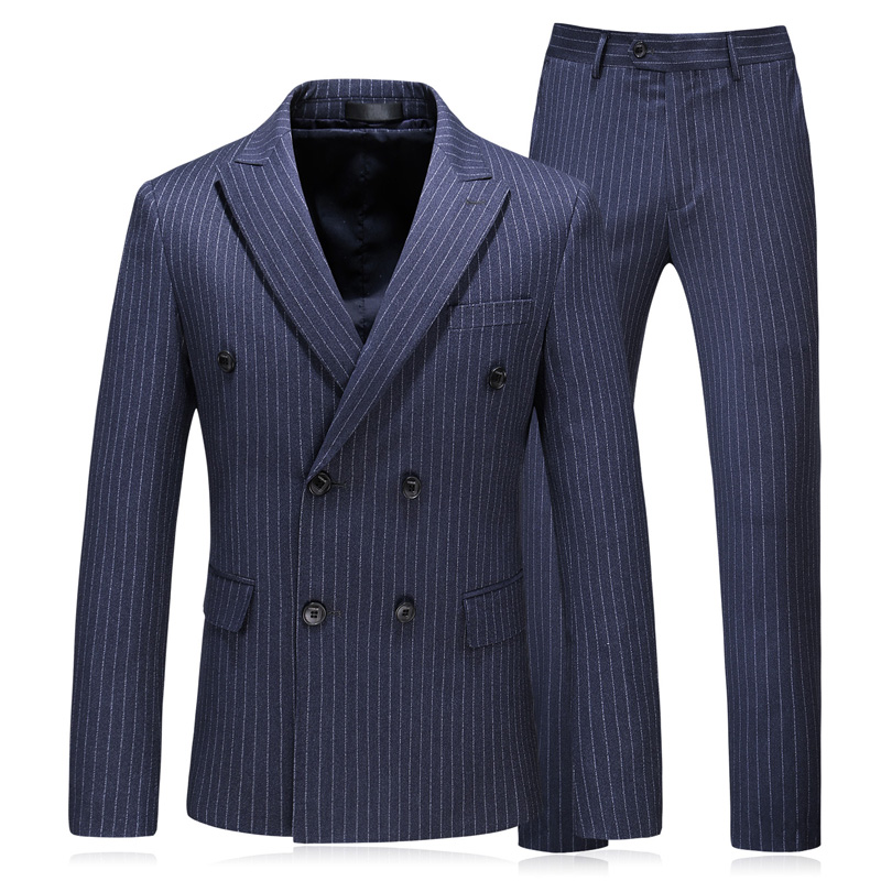 High quality China manufacture Grey and blue striped suit double breast 2pieces 