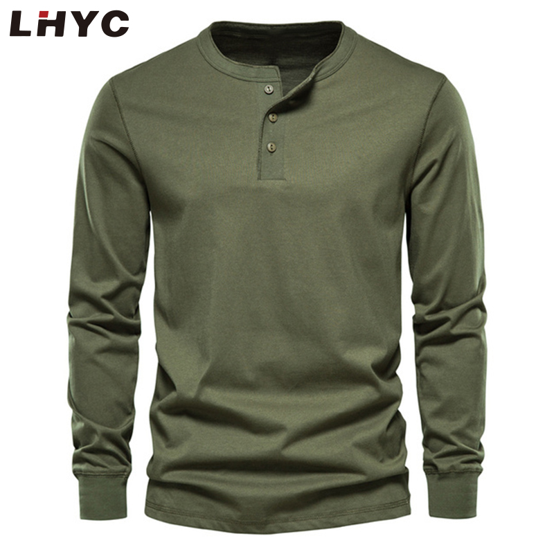 Wholesale Henry Collar T-Shirt Men Casual Solid Color Long Sleeve T Shirt for Men