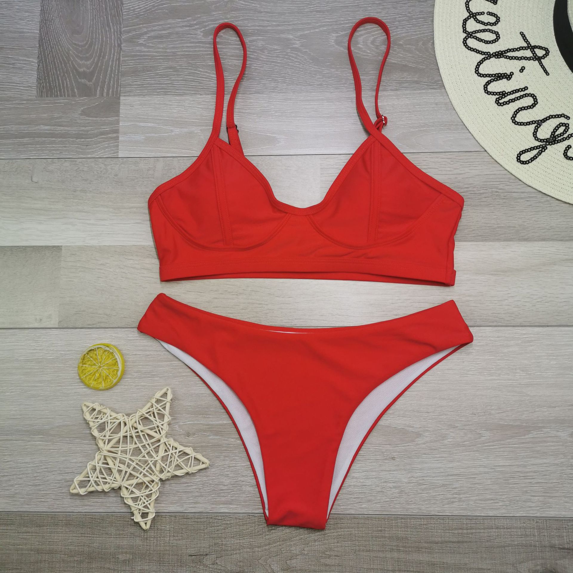 Sexy Basic Swimwear Solid Padded Adjustable Swimsuit Brazilian Bikini Set