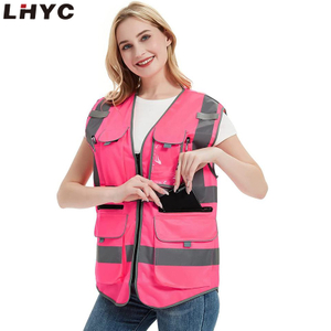Women's Pink Safety Reflective Strips Vest High Visibility Pockets Safety Vest for Women Girls