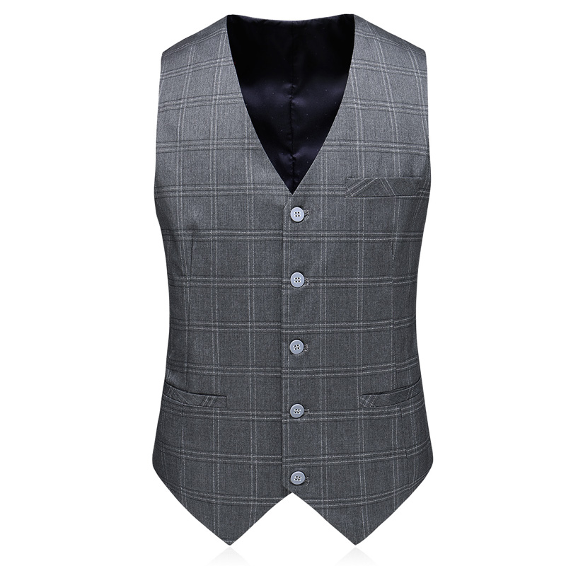 Business fashion Light grey double breasted Lattice designs grid Wedding suits