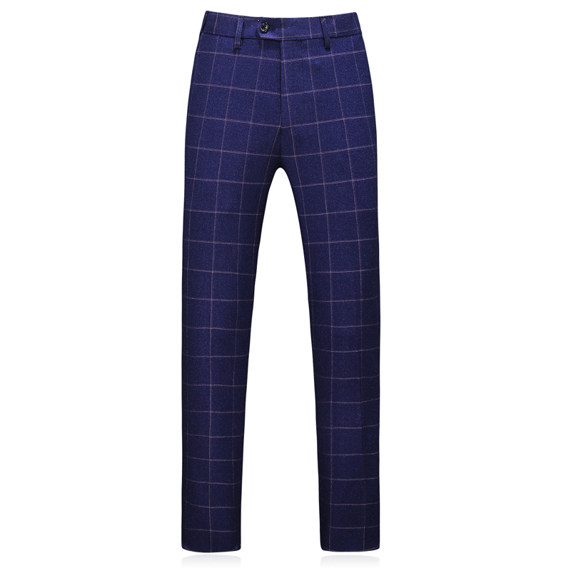 The latest fashion blue men's chequered suit gentleman slim version of the business occasion