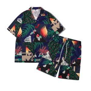 Drop Shipping Cheap Beach Swim Shirts Set Men Hawaiian Beach Shirt Shorts Suit