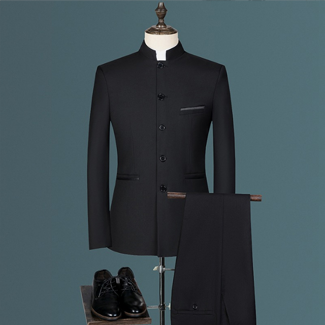 Chinese Style collar Men Wedding Suits 3 Pieces Set Casual Suits for Male