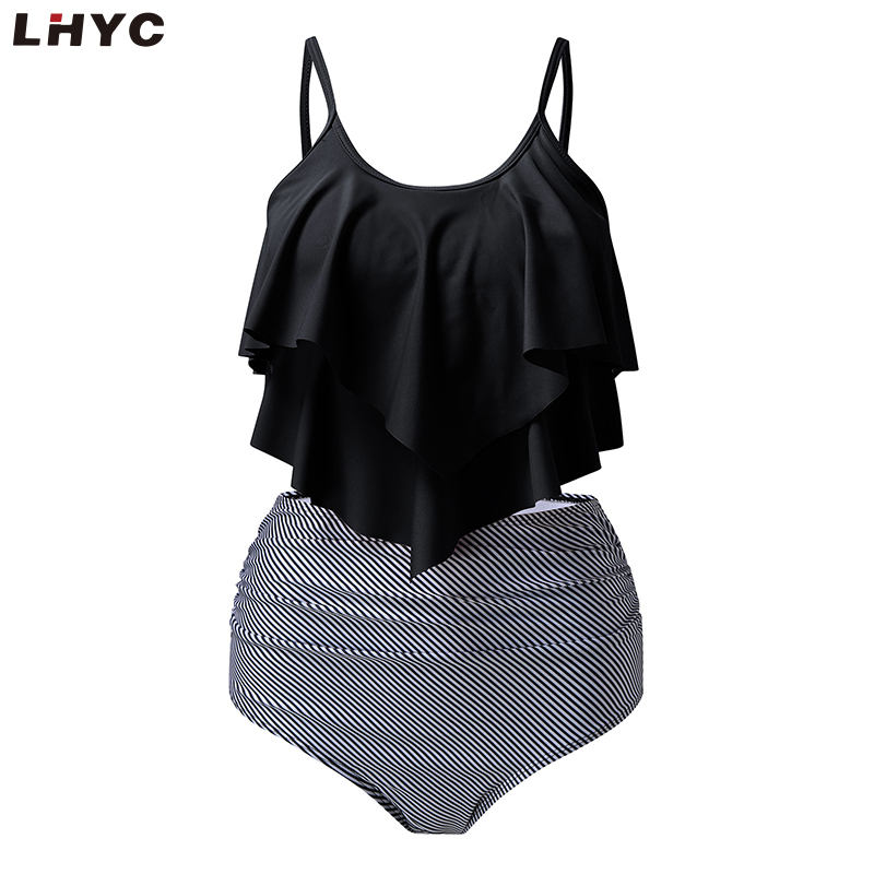 China manufacture New print spliced double lotus leaf high waist women's hot spring bikini