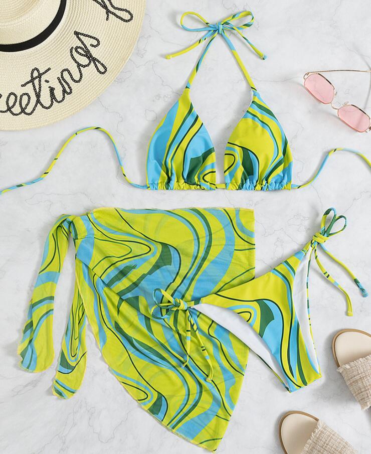 New Print Popular 3Pieces Swimsuit Basic Sexy Women Triangle Bikini Set