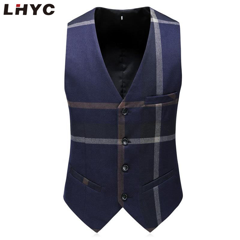 High end mens suits 3 piece slim fit Ready To Ship 3 Piece Plaid Printed Wedding Mens Suits