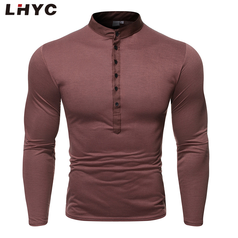 Custom Polo Shirts Full Sleeve T-shirts For Men Stand Collar T Shirt Men Long Sleeve T-Shirt