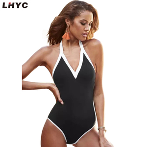Sexy Solid Removable Padded Halter Lace Up One Piece Swimsuit set