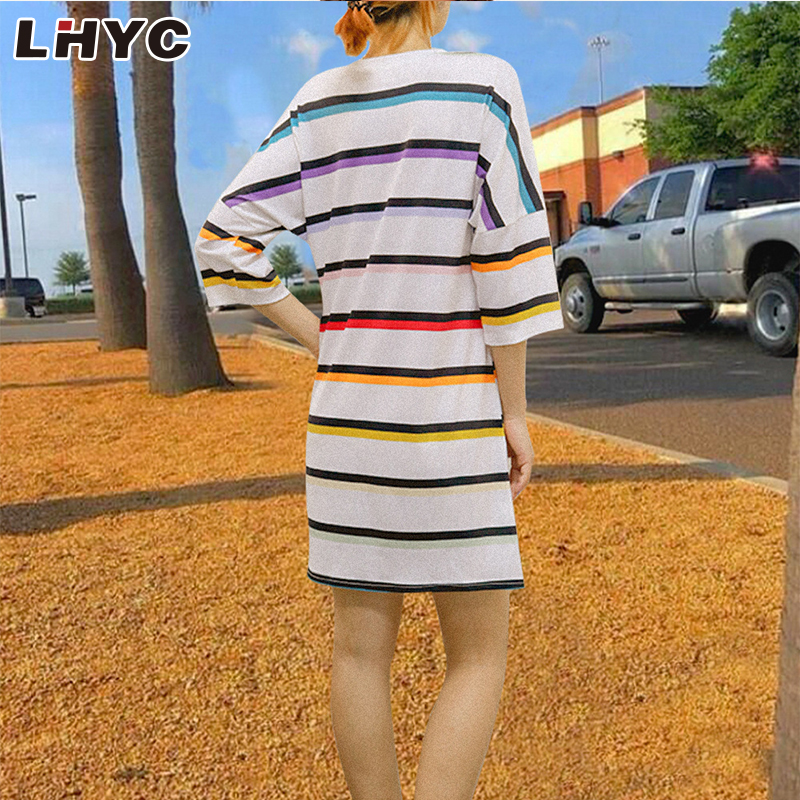 Wholesale high quality t-shirts dress for women striped t shirt women summer clothes