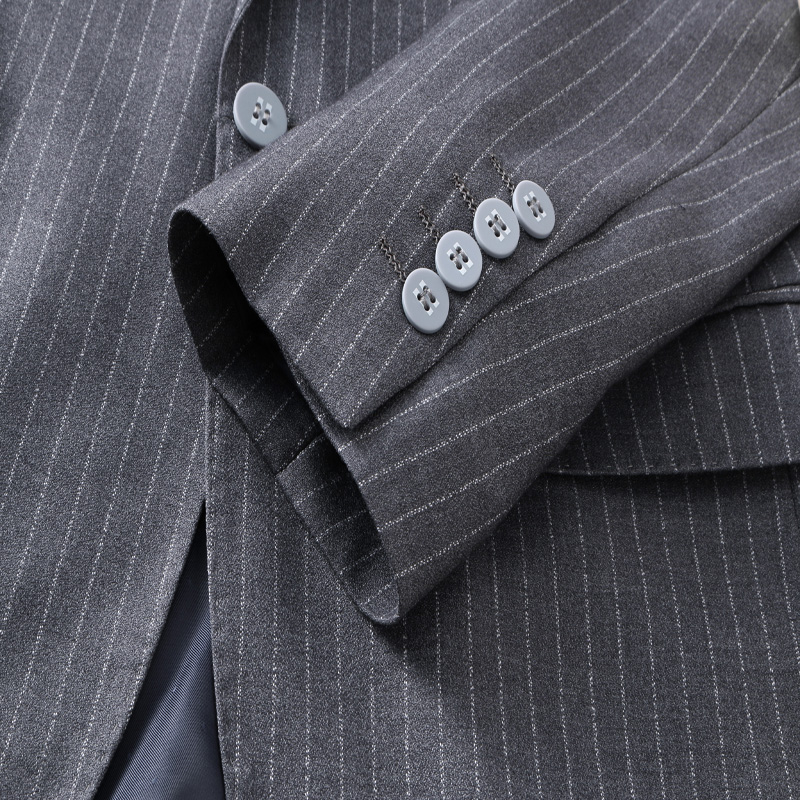 High quality hand made grey vertical stripe three piece suit Business suit