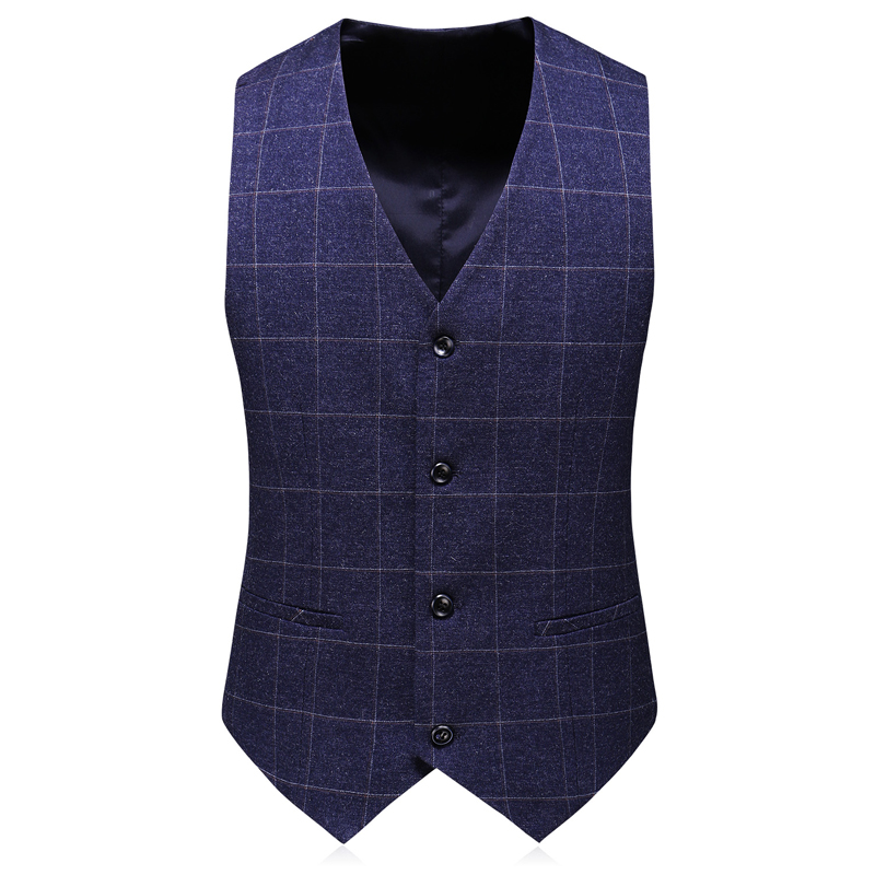 The latest fashion dark blue men's chequered suit Wool fabric