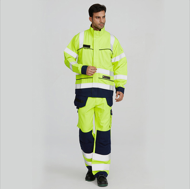 Men's Fluorescent Green Safety Reflective Hi-Vis Strap Jacket Rain Coat for Workwear