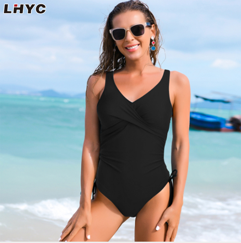 Factory direct 2022 New Solid Color Cross One piece Swimsuit Bikini Set