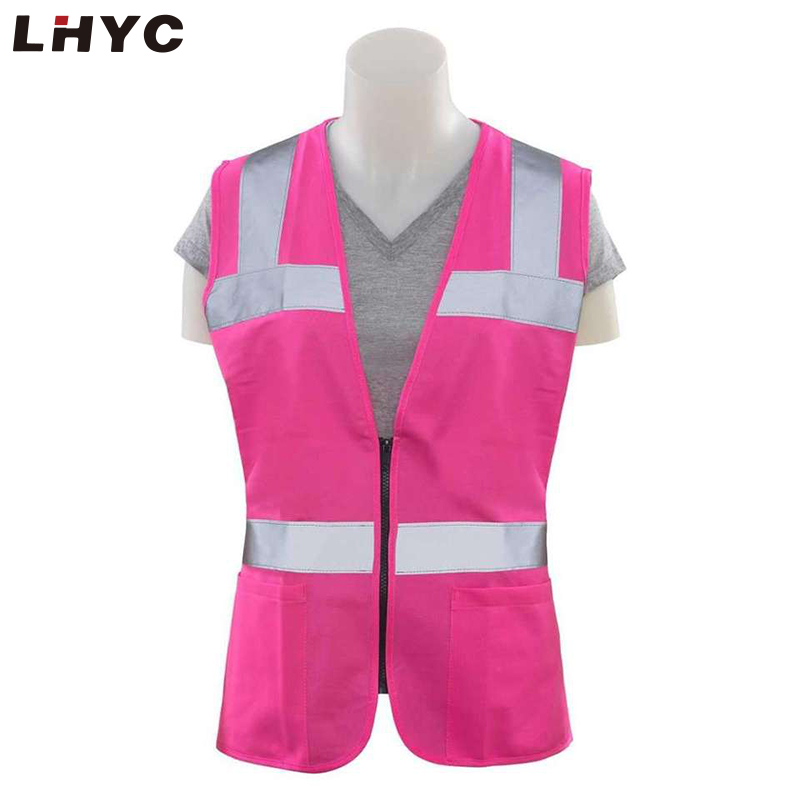 High visibility light reflective pink night safety running vest with custom logo and design