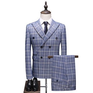 Fashion checkered suit high-end fabric high-end suit double-breasted suit