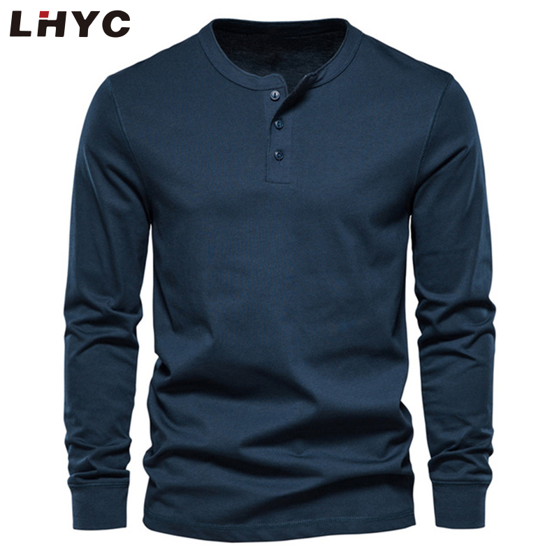 Wholesale Henry Collar T-Shirt Men Casual Solid Color Long Sleeve T Shirt for Men