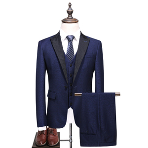 High-end custom made in China navy blue suit black lapel suit curve design men's suit