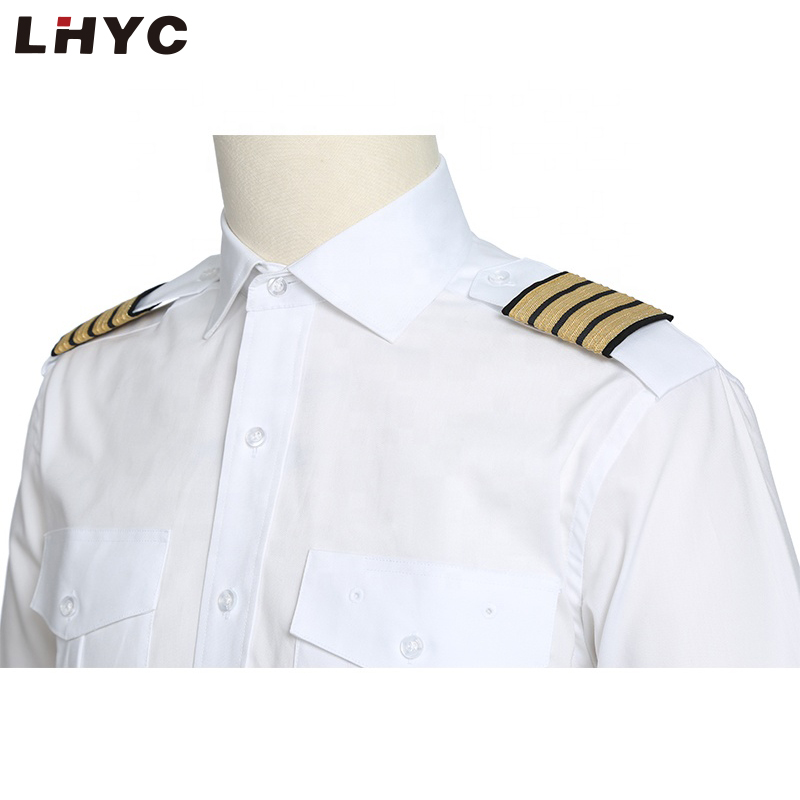 Mens Pilot short shirt uniform CUSTOM Epaulettes with gold shoulder board two patch 
