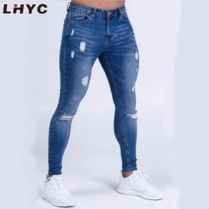 Royal denim pants ripped super stretch gym fitness trousers slim fit men jeans