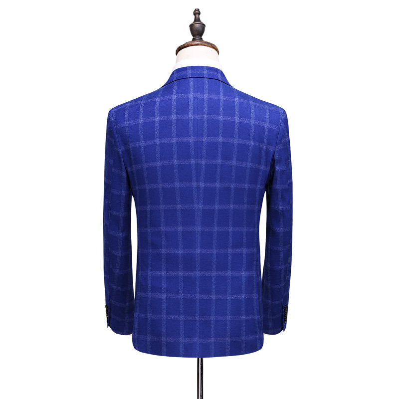 Factory direct supply royal blue checkered suit slim suit Wedding